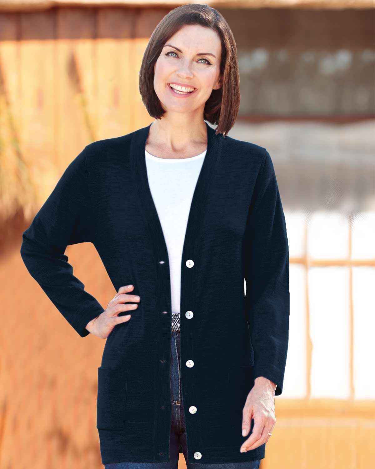 Ladies navy cardigan with hot sale pockets